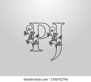 Beautiful P, J and PJ Letter logo. Graceful Floral Flower Alphabet Mark for book design, letter stamp, weeding card, brand name, Restaurant, Boutique, Hotel. 