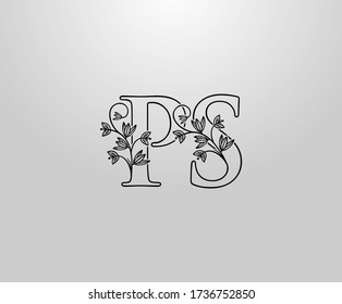 Beautiful P, S and PS Letter logo. Graceful Floral Flower Alphabet Mark for book design, letter stamp, weeding card, Restaurant, Boutique, Hotel. 