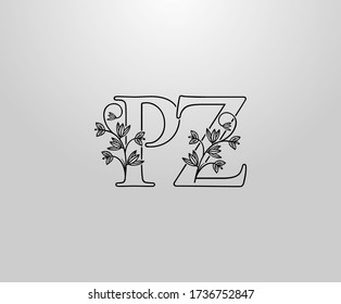 Beautiful P, Z and PZ Letter logo. Graceful Floral Flower Alphabet Mark for book design, letter stamp, weeding card, Restaurant, Boutique, Hotel. 