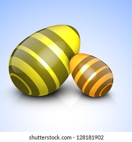 Beautiful painted Easter eggs on purple background.