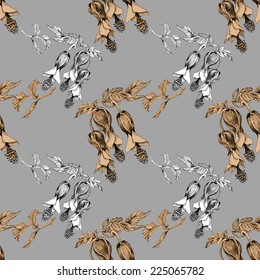 Beautiful painted flower seamless pattern on gray background vector illustration