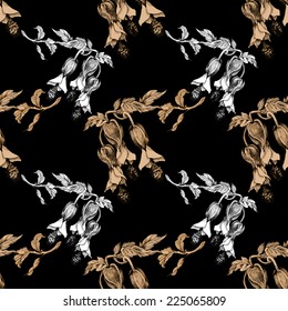 Beautiful painted flower seamless pattern on black background vector illustration