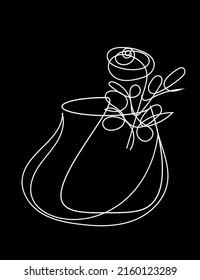 A beautiful painting with a line: a rose in a vase. Vector graphics