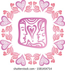 Beautiful pair love hearts. Vector illustration