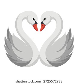 Belo par de cisnes adequado para design de casamento, cartões de felicitações, Dia dos Namorados e conceitos românticos. Ilustração isolada de vetor no plano de fundo branco