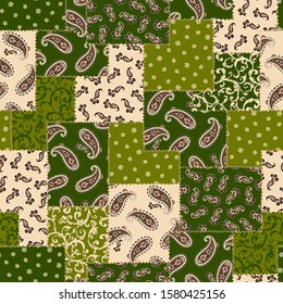 Beautiful paisley design patchwork seamless pattern,