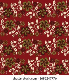 Hermoso patrón de flor paisley con polka punto y fondo rojo