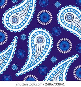 Beautiful paisley pattern. paisley pattern blue and white color. paisley pattern design for background, wallpaper, fabric, clothes, wrapping, embroidery, carpet, decor, textile