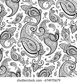 Beautiful Paisley seamless background. Elegant Ethnic Hand Drawn vintage Pattern 