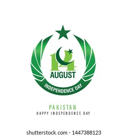 Beautiful Pakistan 14th August Logo in Green Color  - Vector Illustration