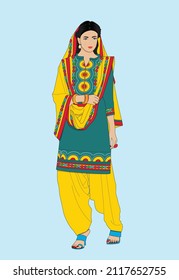beautiful Pakistani women wearing geometrical design shalwar kameez