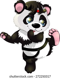 beautiful panda in a combat stance on a white background