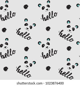 beautiful panda head seamless pattern and the inscription is hello