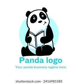 Beautiful panda reading book panda logo 