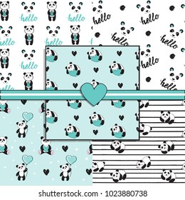 beautiful pandas seamless pattern collection