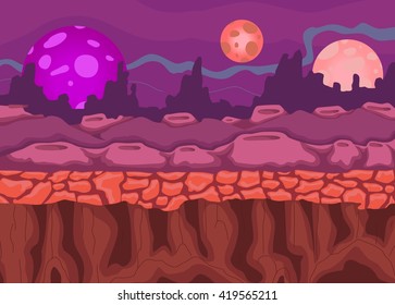 beautiful panorama cartoon on the planet