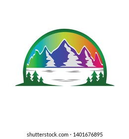 beautiful panorama with colorful colors that look unique with two mountains and trees