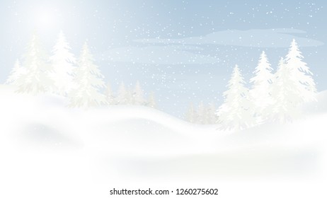 Beautiful panorama winter landscape with snow on the trees in the mountains, vector