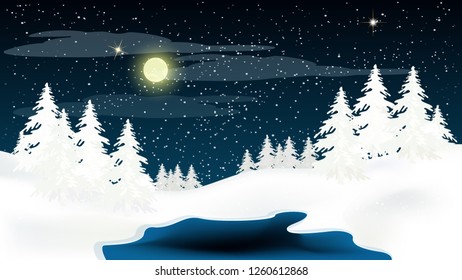 Beautiful panorama winter landscape with snow on the trees in the mountains, vector