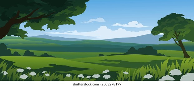 Beautiful panoramic landscape with mountain and meadow