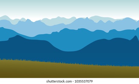 Beautiful panoramic view of the blue mountains.