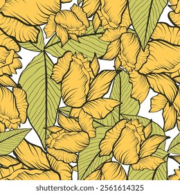 Beautiful paper art seamless pattern with flowers. Summer vector illustration. Spring floral vector illustration.Design element.