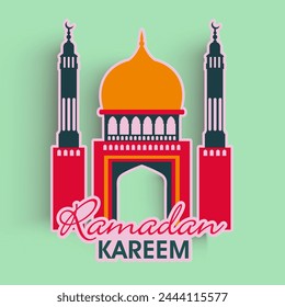 Beautiful paper cut mosque design for Islamic holy month of prayers, Ramadan Kareem celebrations.
