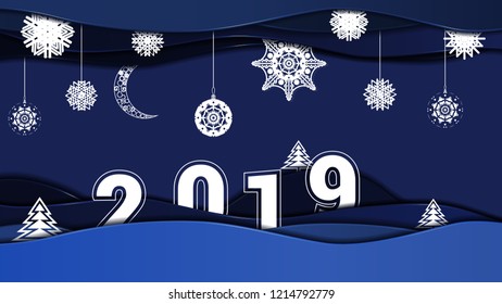 beautiful paper effect new year 2019