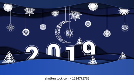 beautiful paper effect new year 2019
