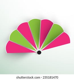 Beautiful paper fan of China in two color on gradient background.