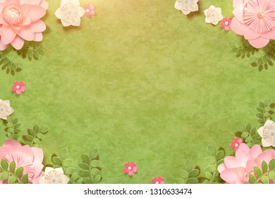 Beautiful paper flowers on grassland with copy space