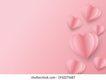 Beautiful paper hearts on a pink background.This is a symbol of Mother's Day ,Valentine's Day and birthday. Vector illustration.