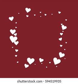 Beautiful paper hearts. Square abstract mess on wine red background. Vector illustration.