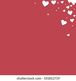 Beautiful paper hearts. Top right corner gradient with beautiful paper hearts on crimson background. Vector illustration.