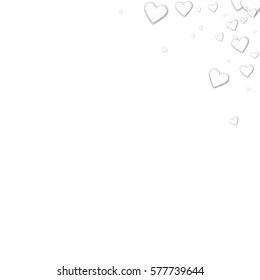 Beautiful paper hearts. Top right corner gradient with beautiful paper hearts on white background. Vector illustration.