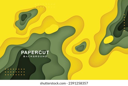 Beautiful papercut background vector yellow and green wavy cutout layers