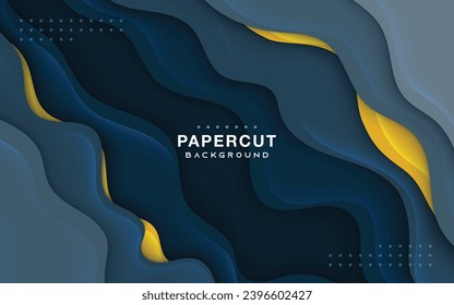 Hermosa capa de fondo de papel vectorial amarilla y azul cortadora ondulada