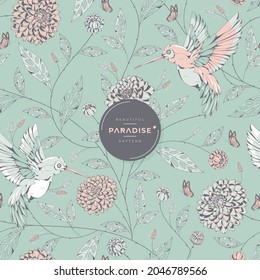 beautiful paradise birds and floral pattern