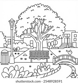 the beautiful park coloring page line art 