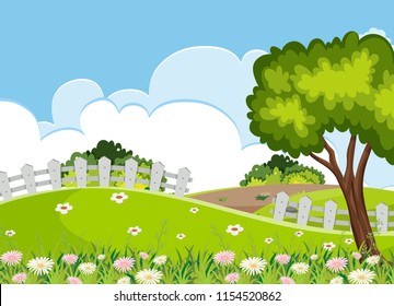 Beautiful park landscape scene illustration