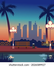 beautiful park with sunset scene. Trendy design vector Illustration