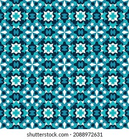 Beautiful parquet seamless pattern in turquoise azure colors. Vector illustration for print, fabric, cover, packaging, interior decor, blog decoration and other your projects.