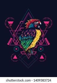 Beautiful parrot with sacred geometry pattern