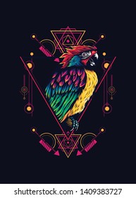 Beautiful parrot with sacred geometry pattern