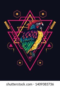 Beautiful parrot with sacred geometry pattern