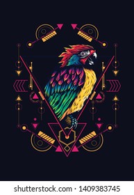 Beautiful parrot with sacred geometry pattern