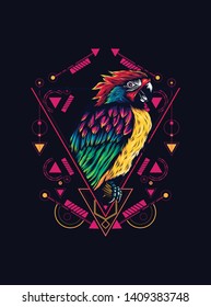 Beautiful parrot with sacred geometry pattern