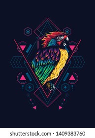 Beautiful parrot with sacred geometry pattern