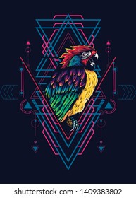 Beautiful parrot with sacred geometry pattern