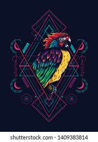 Beautiful parrot with sacred geometry pattern